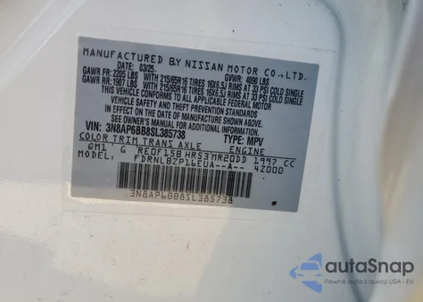 2025 Nissan Kicks S из США, поврежденный, VIN 3N8AP6BB8SL385738